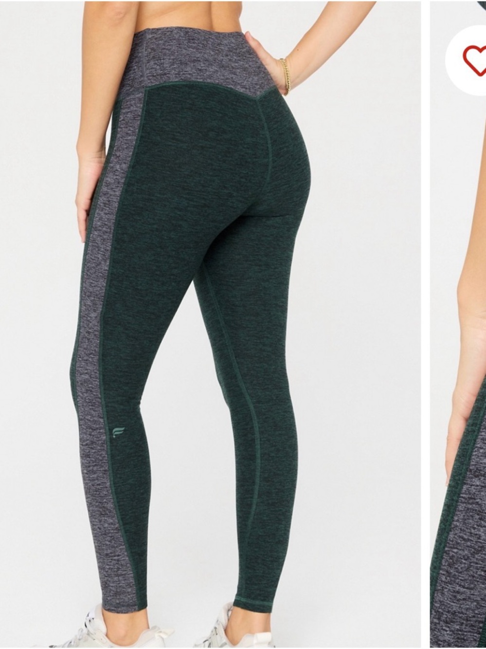 Fabletics Green and Gray Colorblock High-Waist Leggings